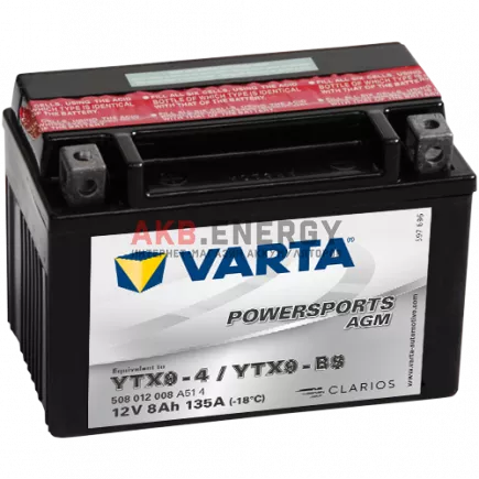 Купить новый аккумулятор VARTA POWERSPORTS AGM 8 Ач 135 A [EN] 12V YTX9-BS (YTX9-4) 508 012 008 A51 4 интернет-магазин AKB ENERGY во Владимире