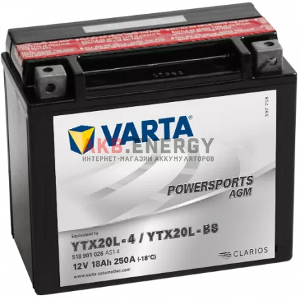Купить новый аккумулятор VARTA POWERSPORTS AGM 18 Ач 250 A [EN] 12V YTX20I-BS (YTX20L-4) 518 901 026 A51 4 интернет-магазин AKB ENERGY во Владимире