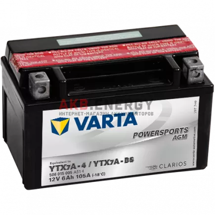 Купить новый аккумулятор VARTA POWERSPORTS AGM 6 Ач 105 A [EN] 12V YTX7A-BS ( YTX7A-4) 506 015 005 A51 4 интернет-магазин AKB ENERGY во Владимире