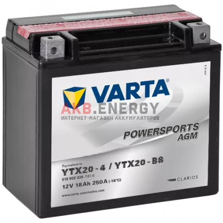 Купить новый аккумулятор VARTA POWERSPORTS AGM 18 Ач 250 A [EN] 12V YTX20-BS (YTX20-4) 518 902 026 A51 4 интернет-магазин AKB ENERGY во Владимире