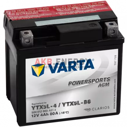 Купить новый аккумулятор VARTA POWERSPORTS AGM 4 Ач 80 A [EN] 12V YTX5L-BS (YTX5L-4) 504 012 003 A51 4 интернет-магазин AKB ENERGY во Владимире