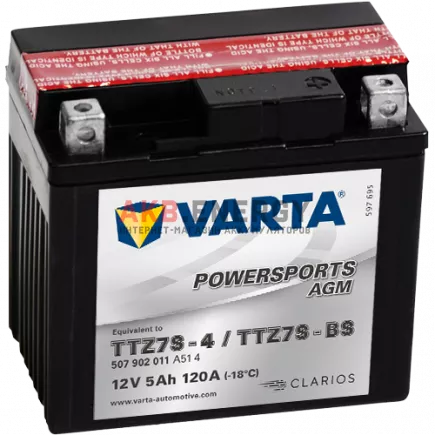Купить новый аккумулятор VARTA POWERSPORTS AGM 5 Ач 120 A [EN] 12V TTZ7S-BS (TTZ7S-4) 507 902 011 A51 4 интернет-магазин AKB ENERGY во Владимире
