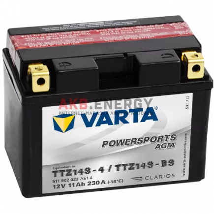 Купить новый аккумулятор VARTA POWERSPORTS AGM 11 Ач 230 A [EN] 12V TTZ14S-BS (TTZ14S-4) 511 902 023 A51 4 интернет-магазин AKB ENERGY во Владимире