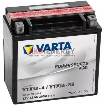 Купить новый аккумулятор VARTA POWERSPORTS AGM 12 Ач 200 A [EN] 12V YTX14-BS (YTX14-4) 512 014 010 A51 4 интернет-магазин AKB ENERGY во Владимире