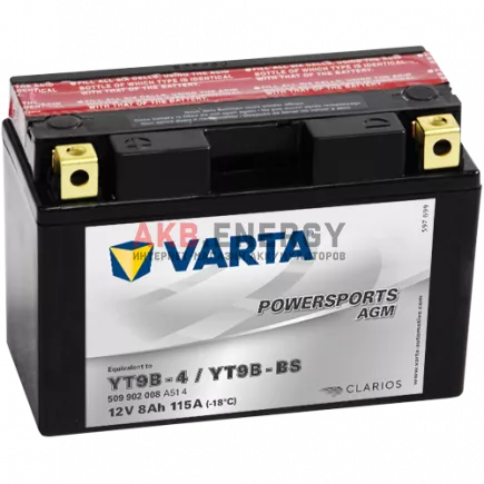 Купить новый аккумулятор VARTA POWERSPORTS AGM 8 Ач 115 A [EN] 12V YT9B-BS (YT9B-4) 509 902 008 A51 4 интернет-магазин AKB ENERGY во Владимире